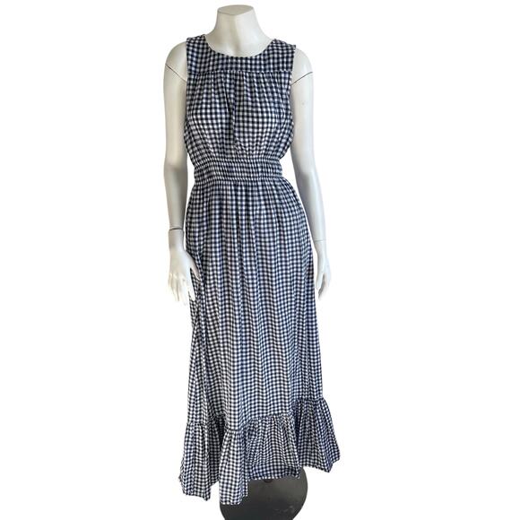 Draper James RSVP Gingham Sleeveless Maxi Dress Size M Navy Blue White Check - Picture 1 of 13